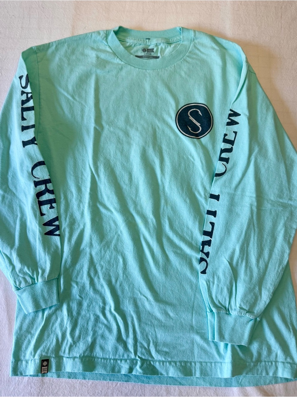 Salty Crew Aqua Mint Long Sleeve Tee with Navy Logos